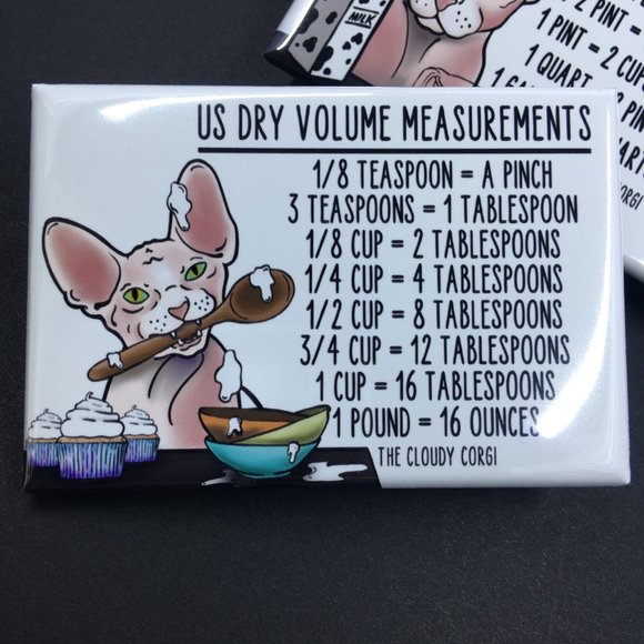 Sphynx Cat Measuring Chart Magnet Set Handmade Kitchen Cooking Baking Guide - Picture 2 of 5
